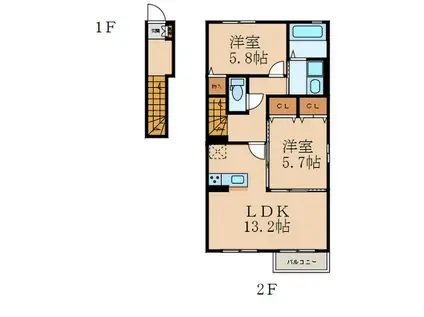 MAISON BLANCHE(2LDK/2階)の間取り写真