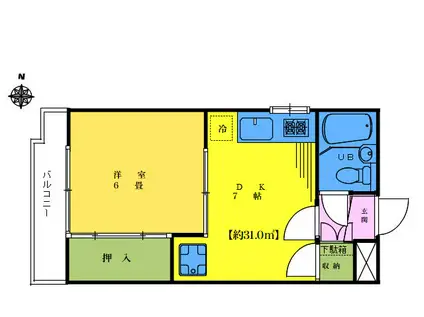 香山ビル(1DK/2階)の間取り写真