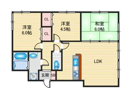 パロス沢良宜(3LDK/2階)の間取り写真