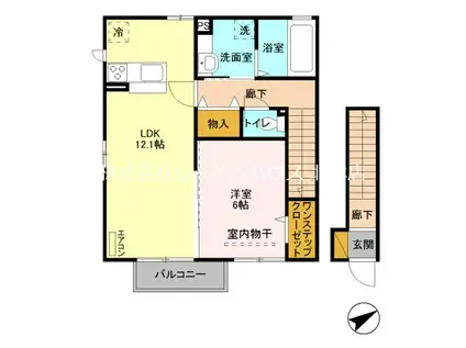 ペイサージュ箕田(1LDK/2階)の間取り写真