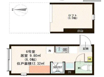 ハーモニーテラス沼袋(ワンルーム/1階)の間取り写真