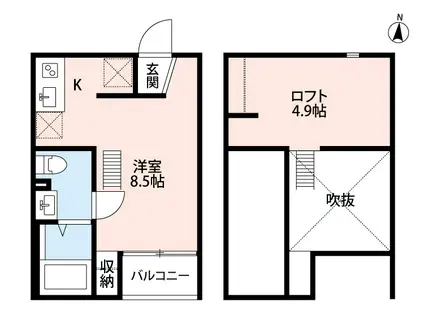 レクサム中央林間(ワンルーム/2階)の間取り写真