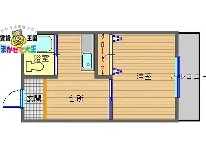 弁天ヒルズ(1K/4階)の間取り写真