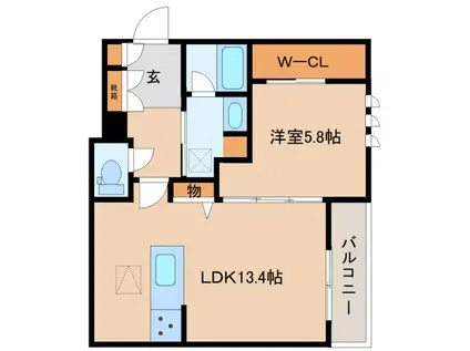 ジェイエイチエスプレミア西大寺(1LDK/3階)の間取り写真