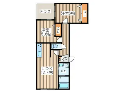 パティオス南あいの里(2LDK/1階)の間取り写真