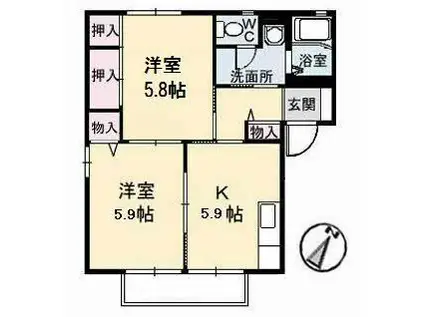 ハイム長田A棟(2K/1階)の間取り写真