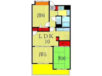 フラットサモアノ北小金(3LDK/3階)の間取り写真