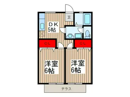 ヴィラエトワール(2DK/1階)の間取り写真