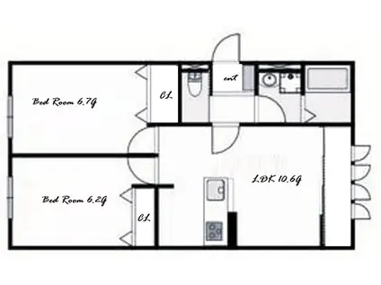 垂水区東垂水アパート南棟(2LDK/2階)の間取り写真