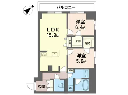 グランフォレスタ 二子玉川(2LDK/4階)の間取り写真