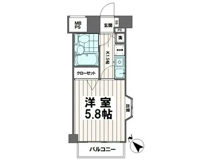 シティハイツ吉祥寺(1K/2階)の間取り写真