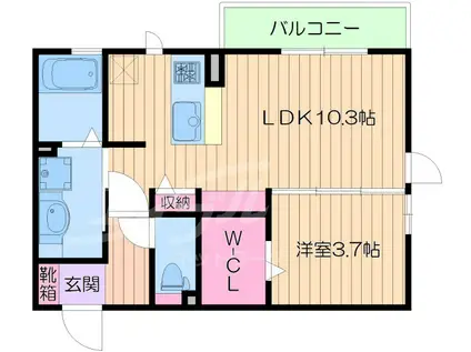 ウイングヒルズ(1LDK/3階)の間取り写真