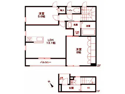 フォレスト ルーチェ(2LDK/2階)の間取り写真