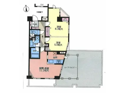 東急ドエルアルス恵比寿(2LDK/6階)の間取り写真