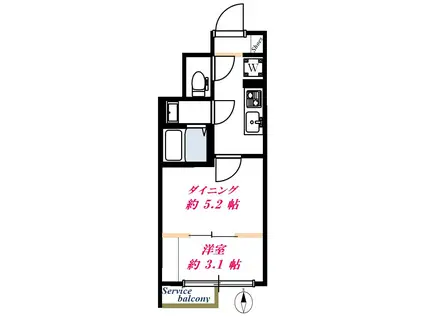 グローリオシェルト武蔵小杉II(1DK/3階)の間取り写真