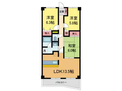 シェルプール壱番館(3LDK/3階)の間取り写真