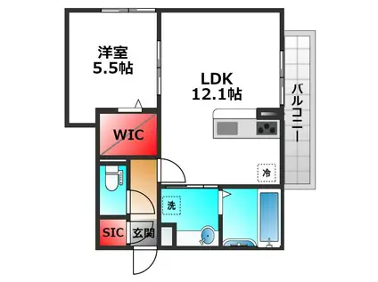 アグレイド北桜塚(1LDK/2階)の間取り写真