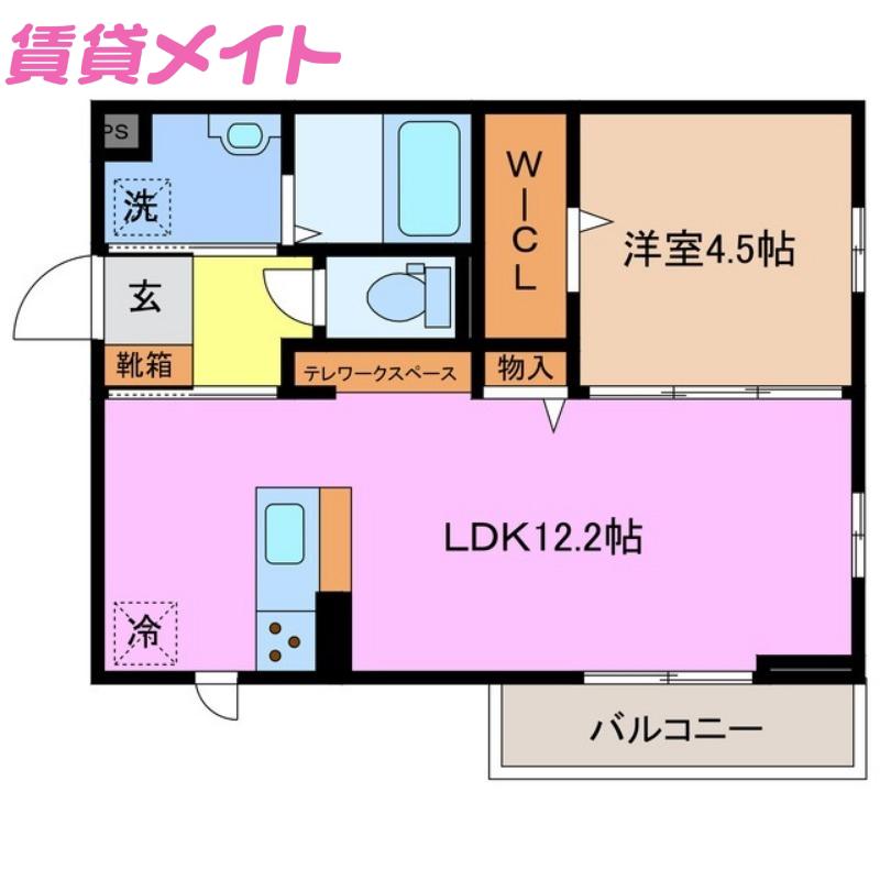 ウィステリアムーン(1LDK/2階)の間取り写真
