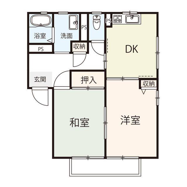 ポルテ三原明神B(2DK/2階)の間取り写真