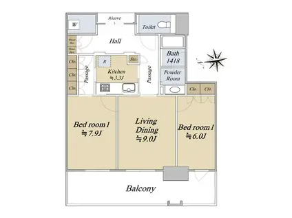 グラングリーン大阪 THE ノース RESIDENCE(2LDK/7階)の間取り写真