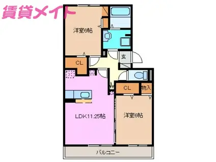 イーストタウンA(2LDK/1階)の間取り写真