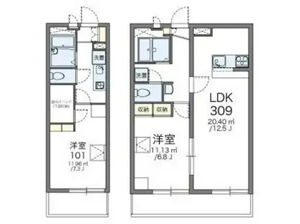 レオパレスリリー(1K/1階)の間取り写真