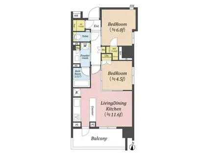 ザ・パークハウスアーバンス白金(2LDK/5階)の間取り写真