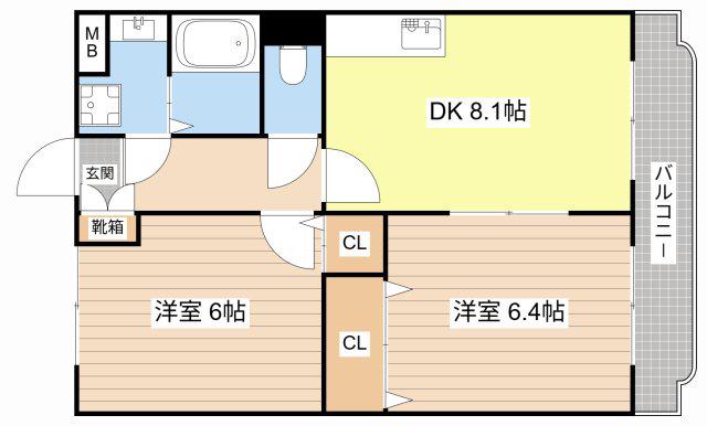 Y.M.TERAUCHI(2DK/3階)の間取り写真