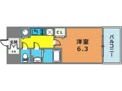 プレサンスみなと元町駅前(1K/4階)の間取り写真