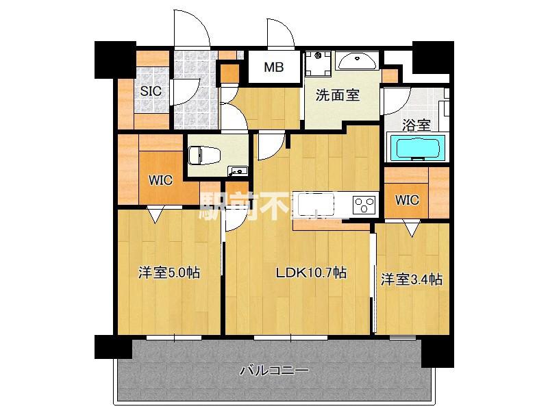 エンクレスト博多PARKSIDE(2LDK/14階)の間取り写真