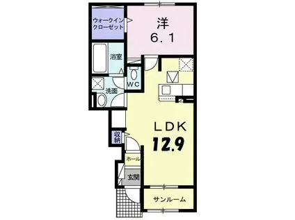 プランドールI(1LDK/1階)の間取り写真