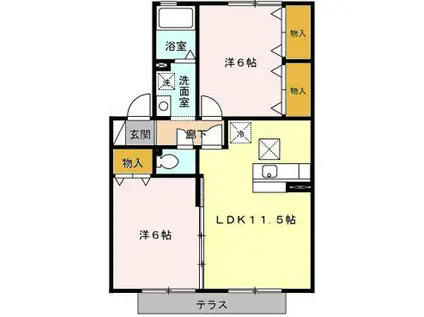 パトリ光山(2LDK/1階)の間取り写真