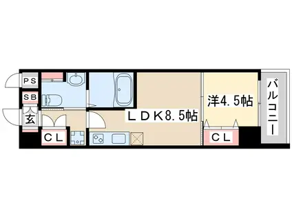 ラカーサ新北野(1LDK/2階)の間取り写真