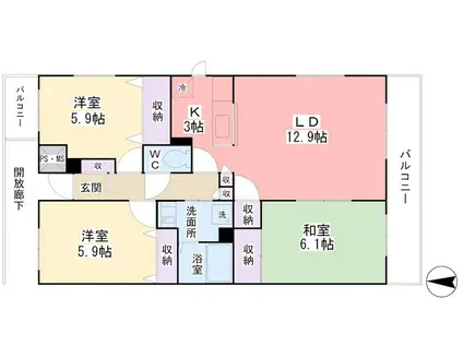 ル・ボナール氷川台(3LDK/2階)の間取り写真