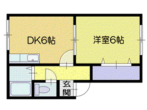 クレセント(1DK/3階)の間取り写真