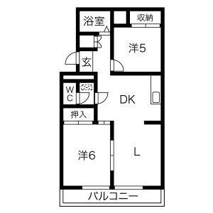 パラシオン城下(2LDK/4階)の間取り写真