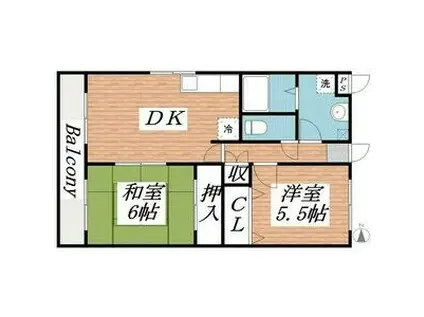 グリーンエイトIV(2DK/2階)の間取り写真