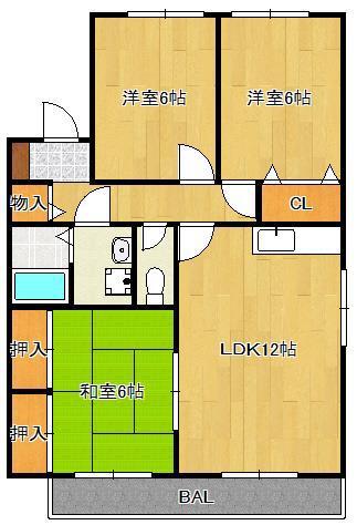 ニューセジュール緑ヶ丘(3LDK/1階)の間取り写真