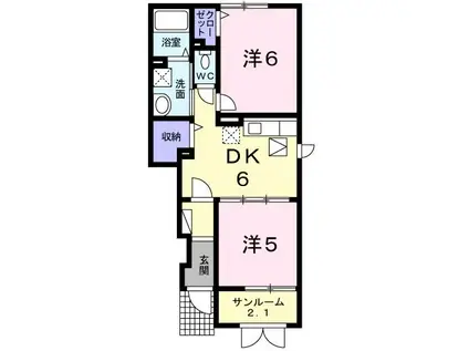 エスペランサI(2DK/1階)の間取り写真