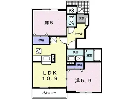 パ-クメゾン13A(2LDK/1階)の間取り写真