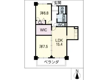 ウィン・コート白川(2LDK/13階)の間取り写真