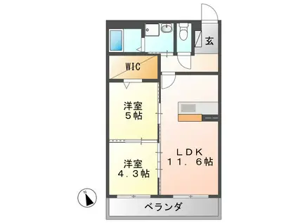 サクラヒルズ南館(2LDK/2階)の間取り写真