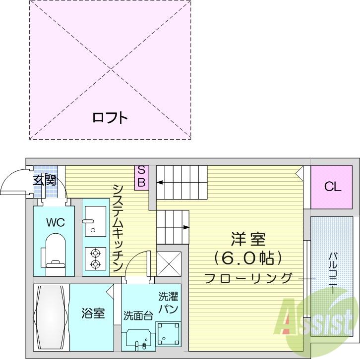 エスペランサ河原町(1K/1階)の間取り写真