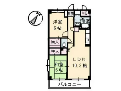 ウエルスA(2LDK/6階)の間取り写真