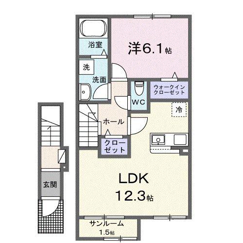 COCORU沼館(1LDK/2階)の間取り写真