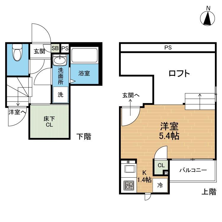 CB南熊本ライト(1K/1階)の間取り写真