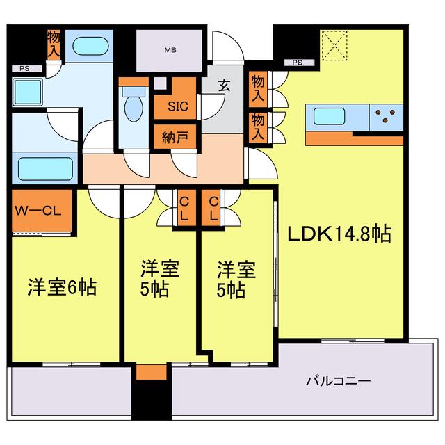 シエリアタワー中之島(3LDK/22階)の間取り写真