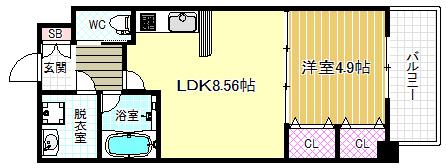プレジオ中津(1LDK/2階)の間取り写真