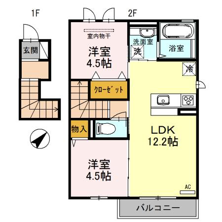 メゾン・ド・ボヌール 秀 B(2LDK/2階)の間取り写真