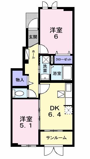 プア ラナイ(2DK/1階)の間取り写真